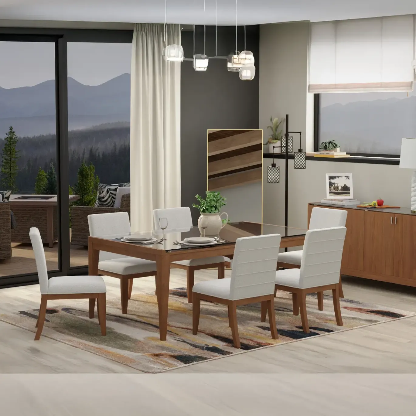 Amalie 7pc: Dining Table And 6 Upholstered Chairs