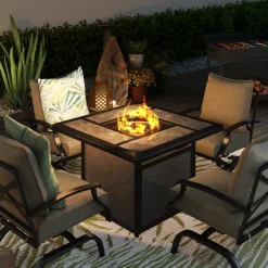 Arrowhead 5pc Fire Chat Group: Firepit & 4 Motion Chairs