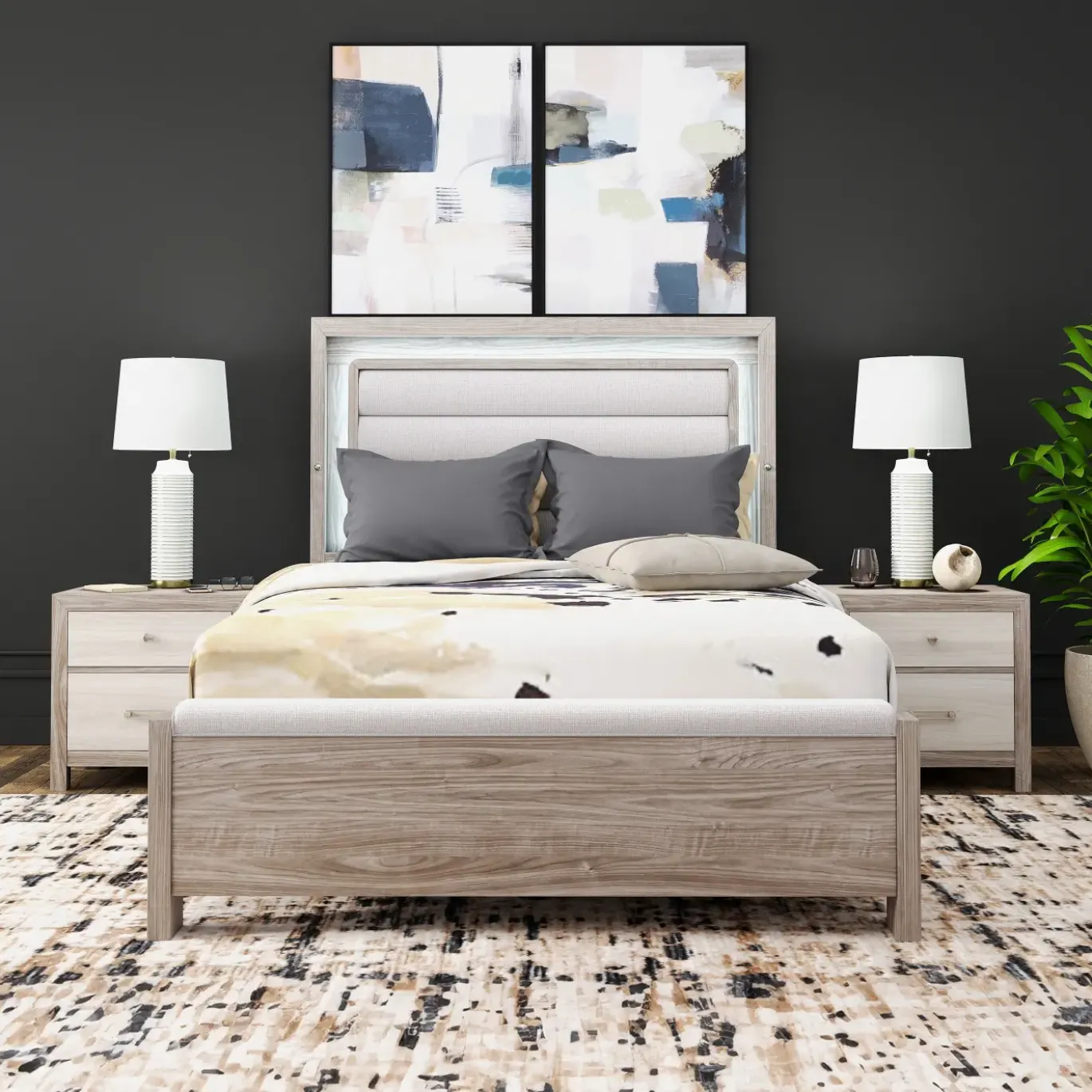 Avery California King Upholstered Bed with Light