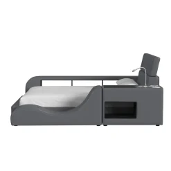 Blaine Modular Full Bed with Built-in Nightstand, Lounge Chair & Bookcase