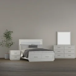 Burbank Bedroom Set Queen Storage Bed, Dresser, Mirror & Nightstand