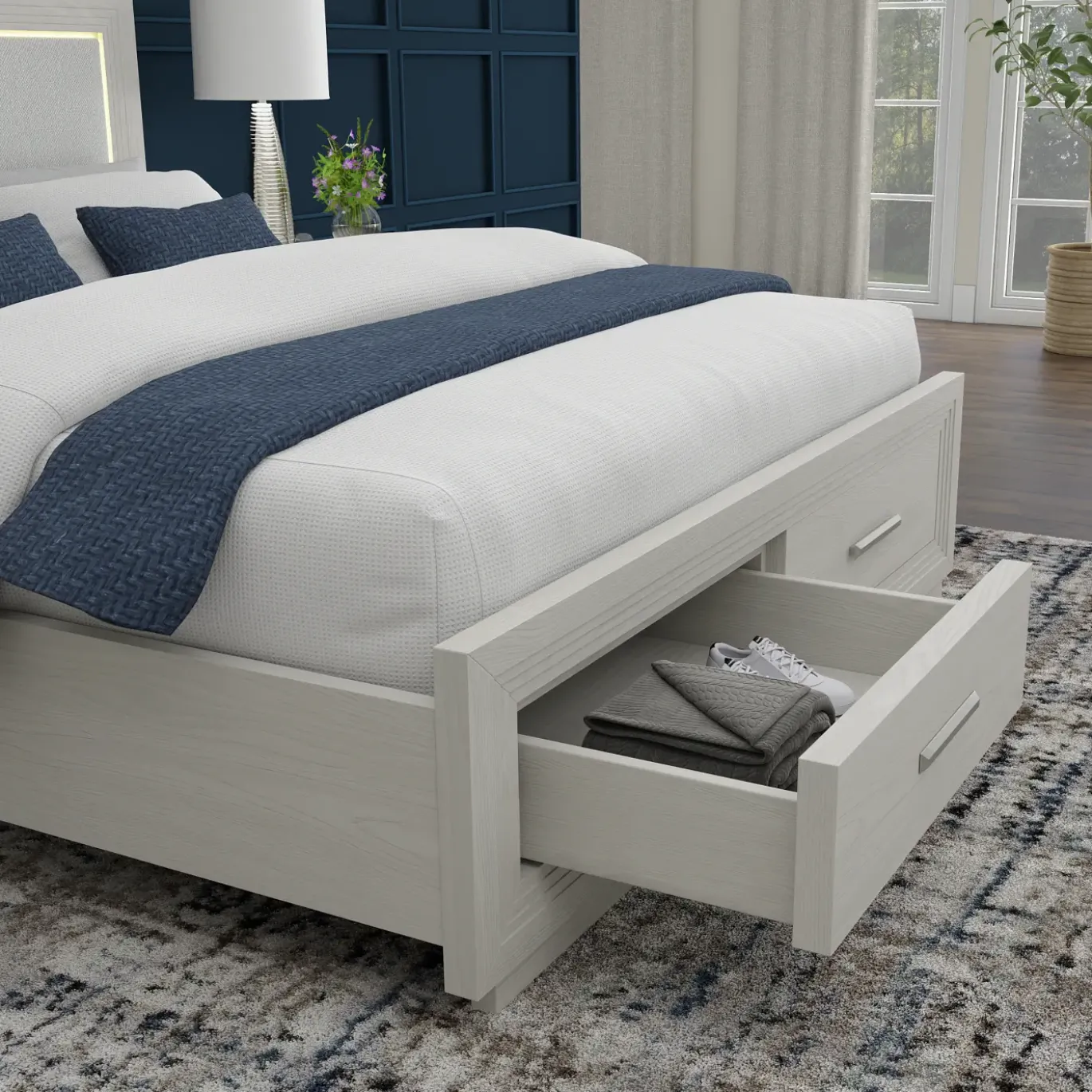 Burbank Bedroom Set Queen Storage Bed, Dresser, Mirror & Nightstand
