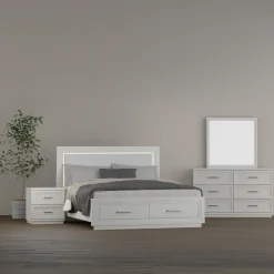 Burbank California King Storage Bed, Dresser, Mirror, Nightstand