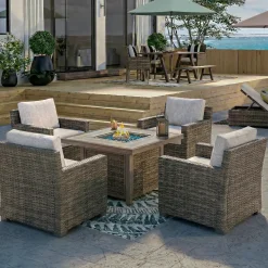 Cabo 5pc Fire Chat: Firepit+4 Lounge Chairs