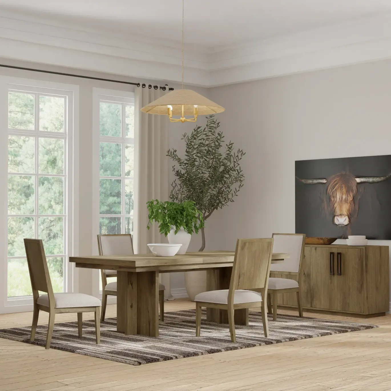 Durian Extendable Trestle Dining Table & 4 Side Chairs