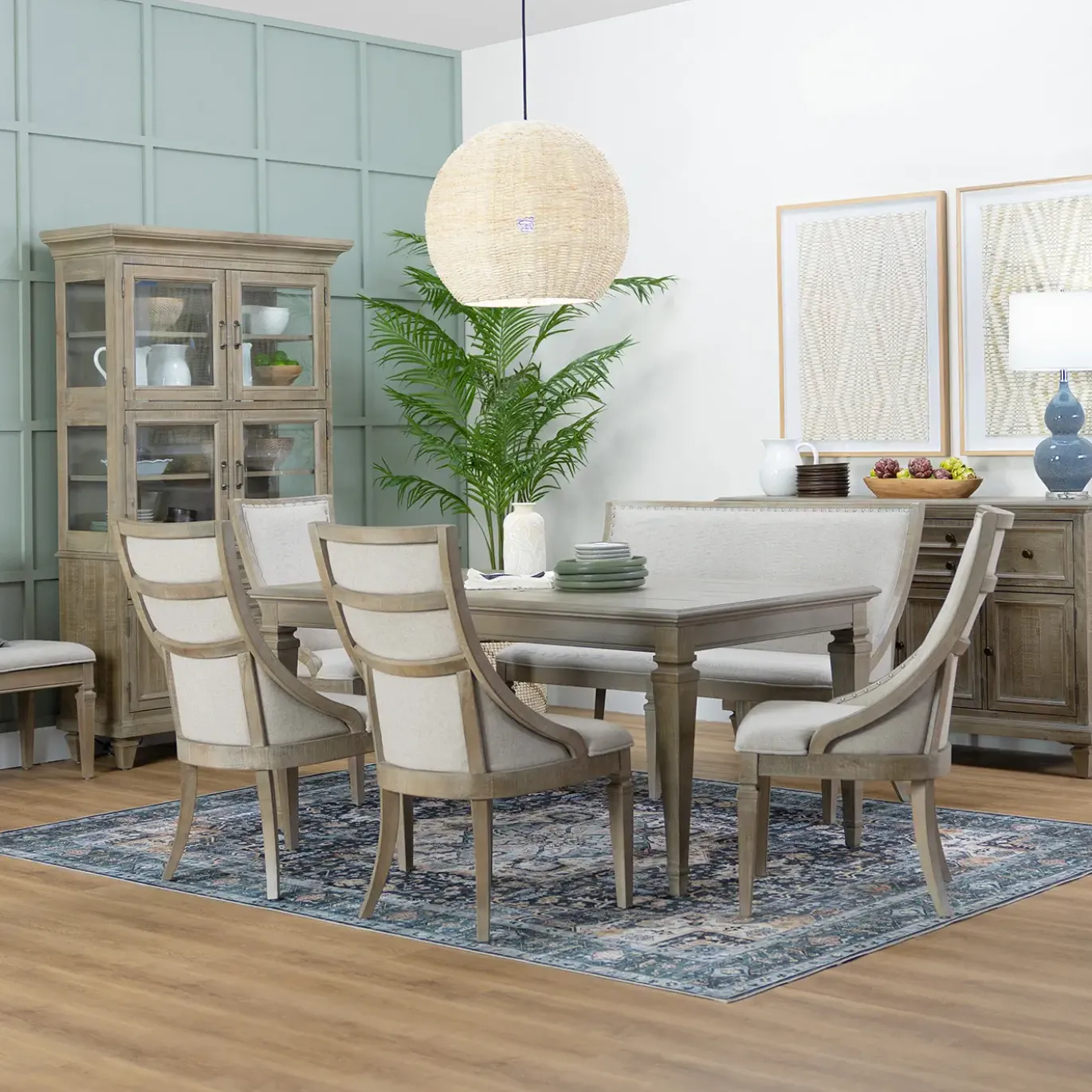 East Bay Extendable Table, 4 Arm Chairs & Bench With Back