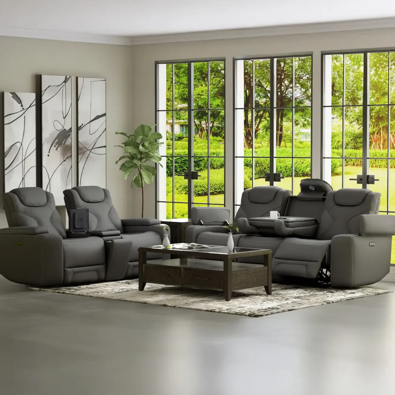 Jet Charcoal Leather Motion Sofa & Loveseat Set