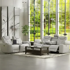 Jet White Leather Motion Sofa & Loveseat Set
