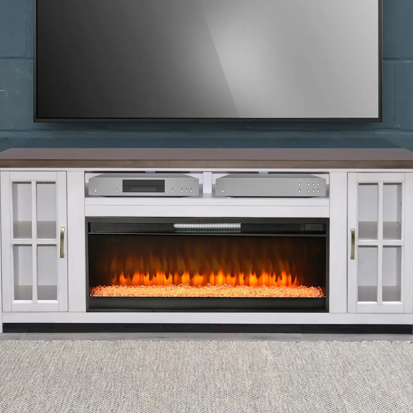 Levi Media Console & Crystal Fire Insert
