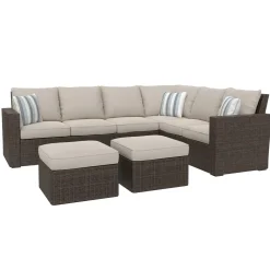 Puerto Nuevo 3pc Set: Outdoor Sectional & 2 Stools