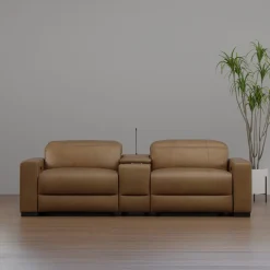 Radiance Power Leather Loveseat with Console