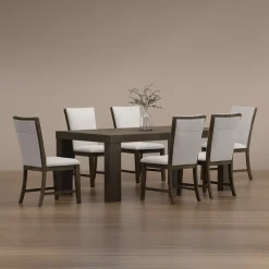 Riley 7pc Dining Set: Extendable Table, Uph Back Chairs