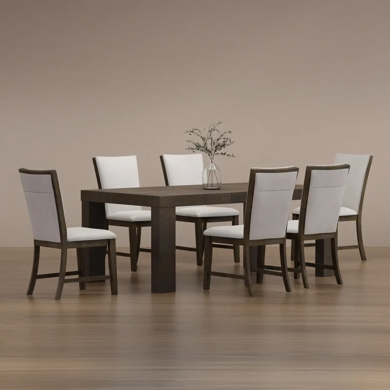 Riley 7pc Dining Set: Extendable Table, Uph Back Chairs