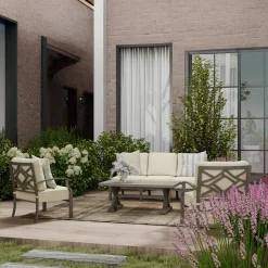 Saint Lucia Outdoor Seating Set-New! 3pc Set: Sofa & 2 Club Chairs