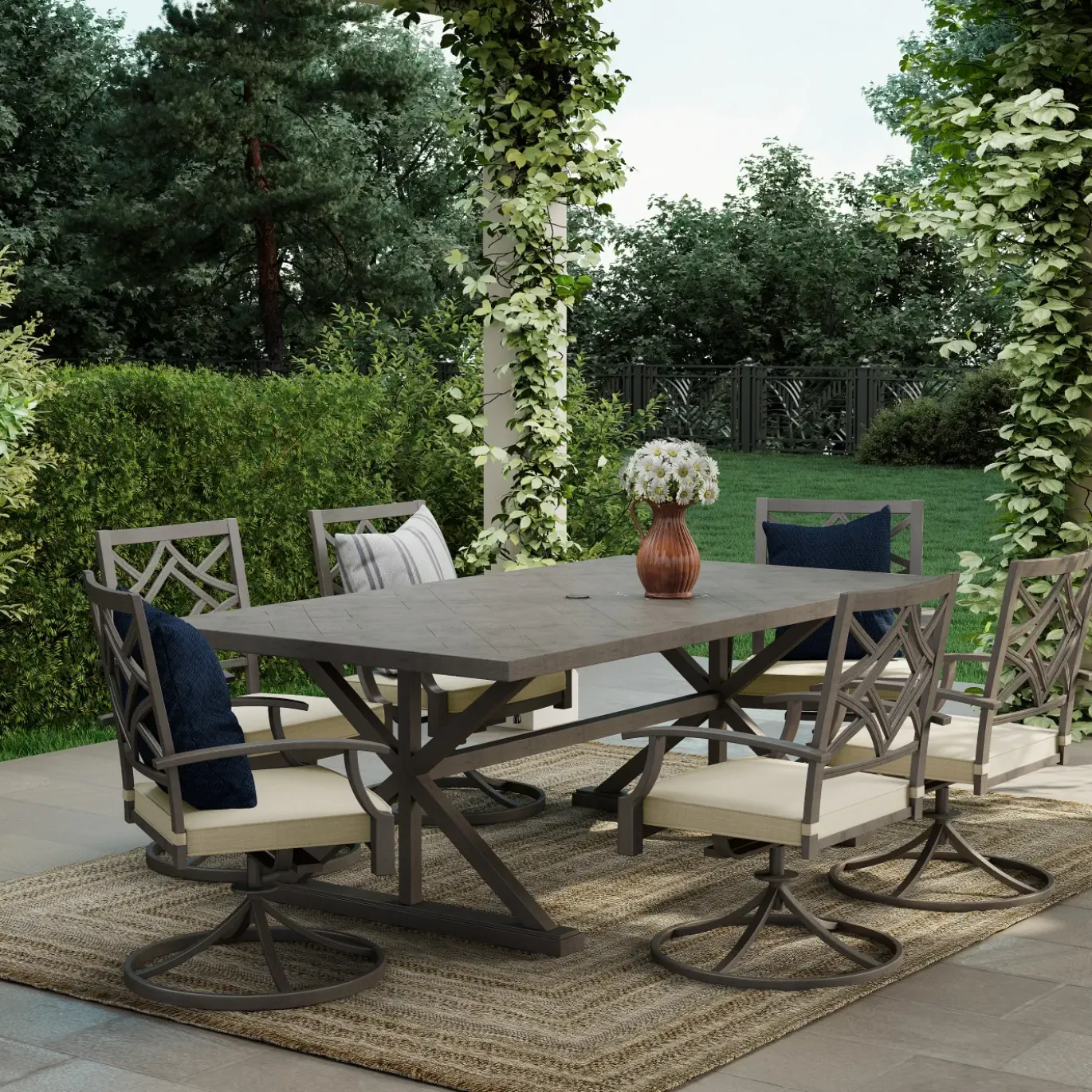 Saint Lucia 7pc Dining Set: Table & 6 Swivel Armchairs