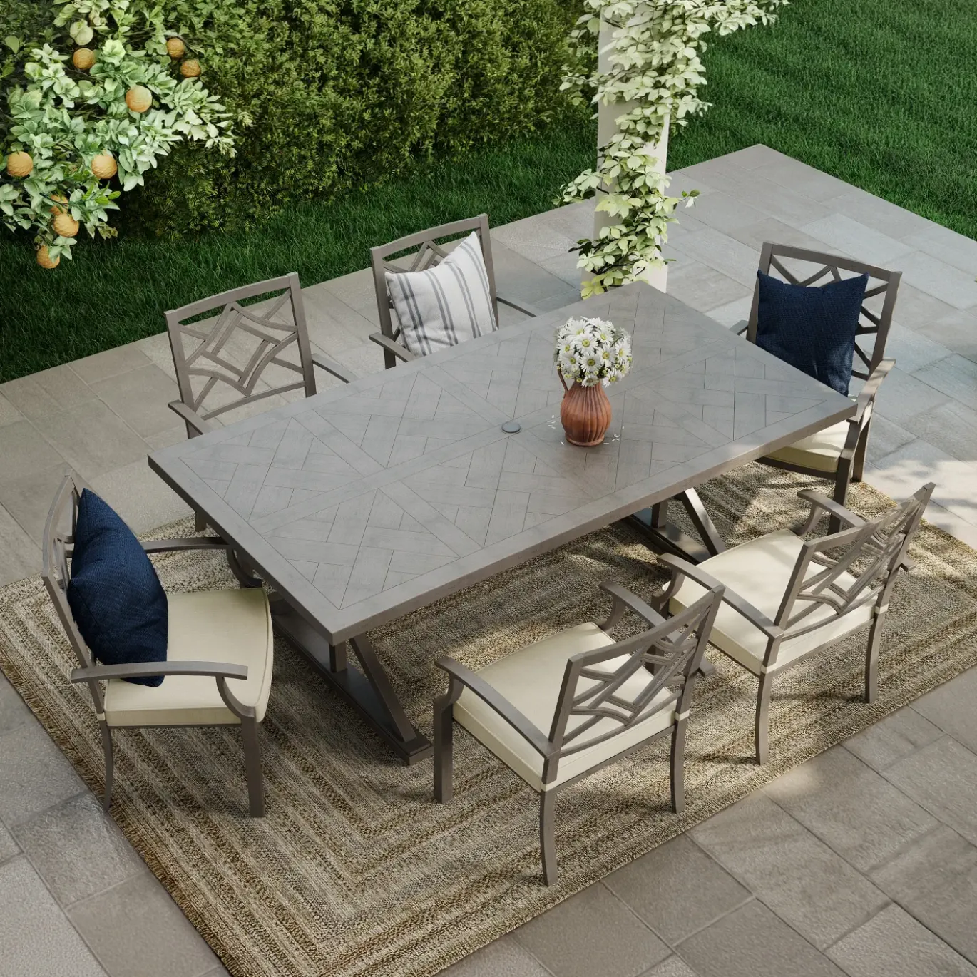 Saint Lucia 7pc Dining Set: Table & 6 Armchairs